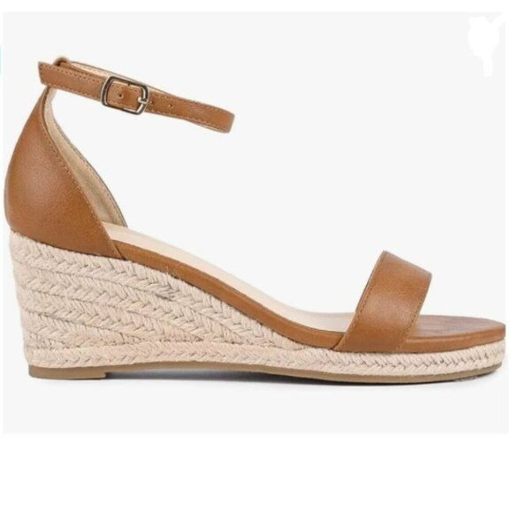 FOWT Brown Espadrille Ankle Straps Buckle Wedge Open Toe Platform Sandals